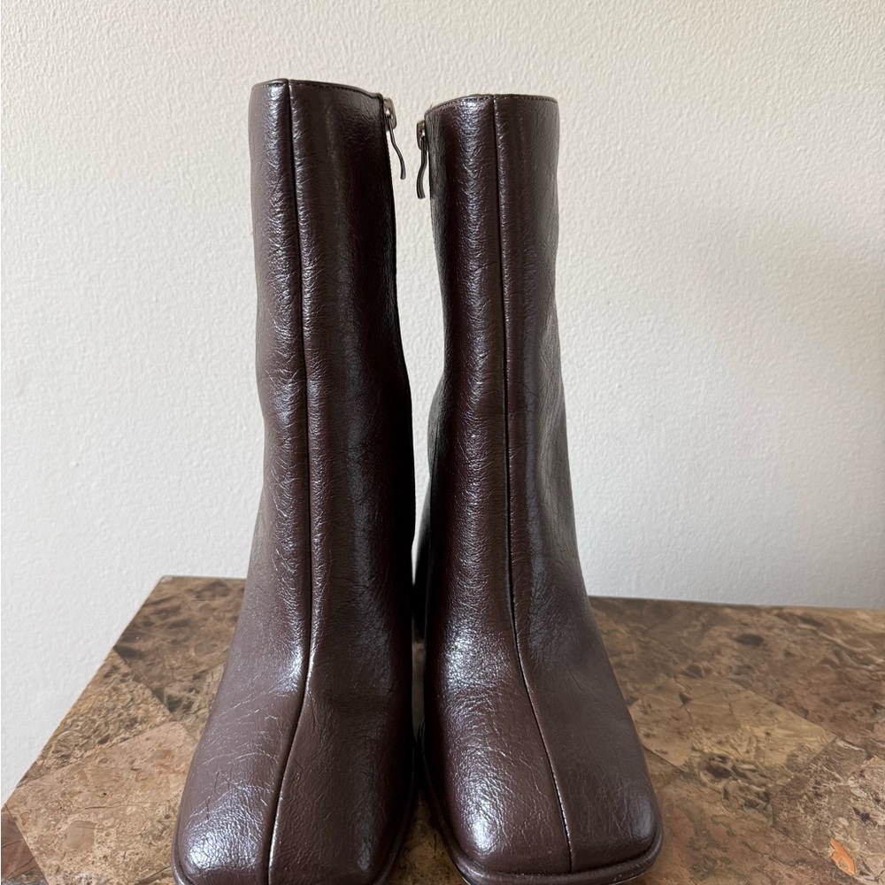 Cider Dark Brown Square Toe Mid-Calf Heeled Boots